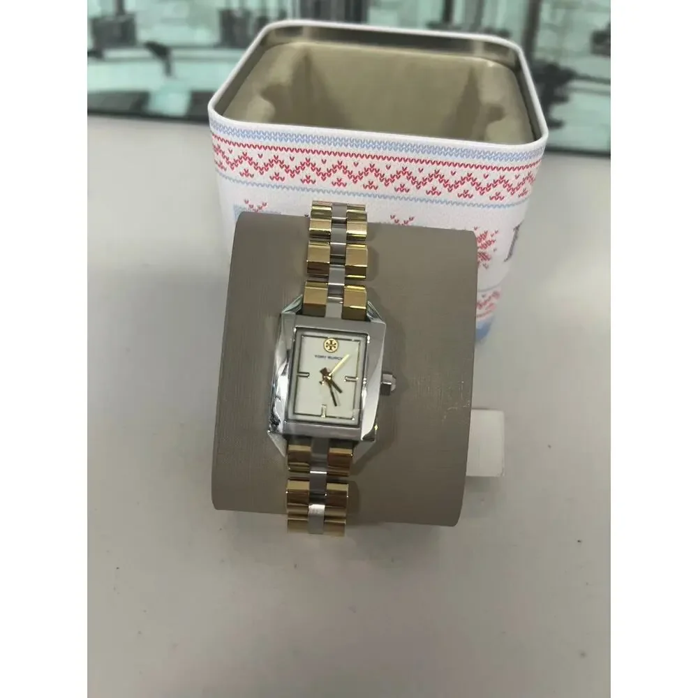 Tory Burch TBW1102 Women Rectangle Two Tone Stainless Steel Watch 30M Waterproof